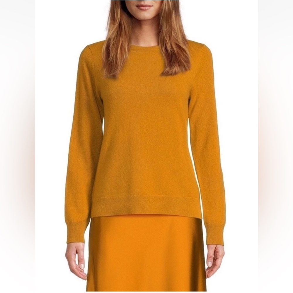New Antonio Melani Cameron Cashmere Crew Neck Sweater Sz L Mustard
